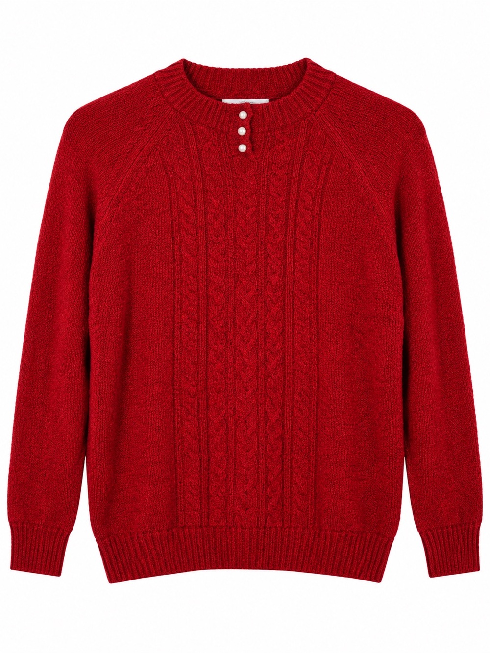 Rebecca Malone Petite Large Textured Knit Pullover Sweater Faux Pearl Accent